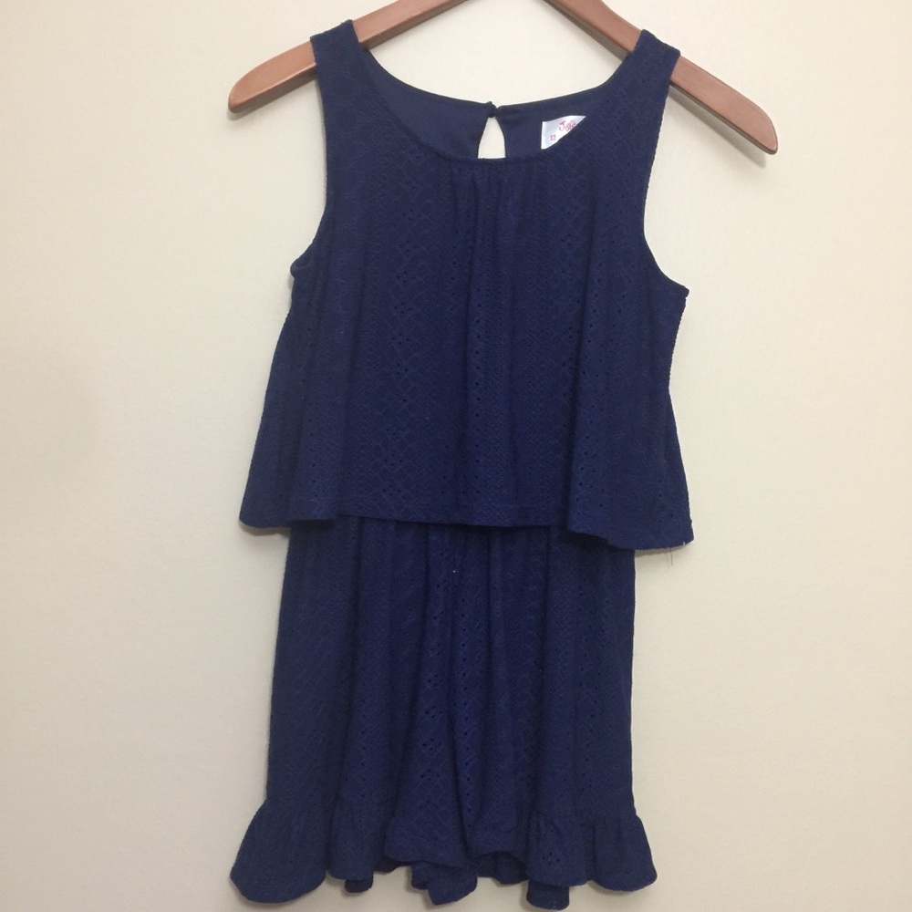 Navy blue knit eyelet short romper 12